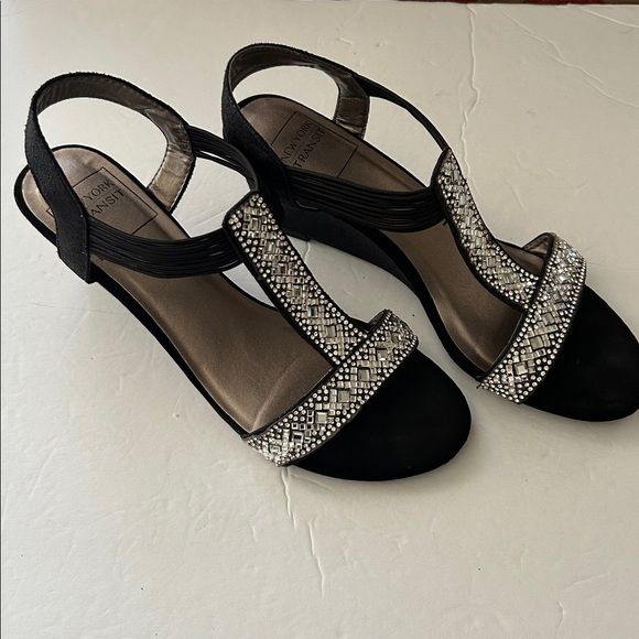 New York Transit Black and Silver Embellished with diamond Sandals for women 7M - Picture 2 of 14